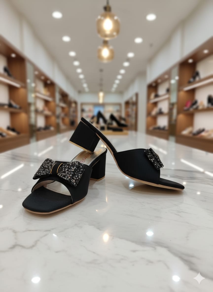 Chic Bow Embellished Block Heel Slip-On Shoes