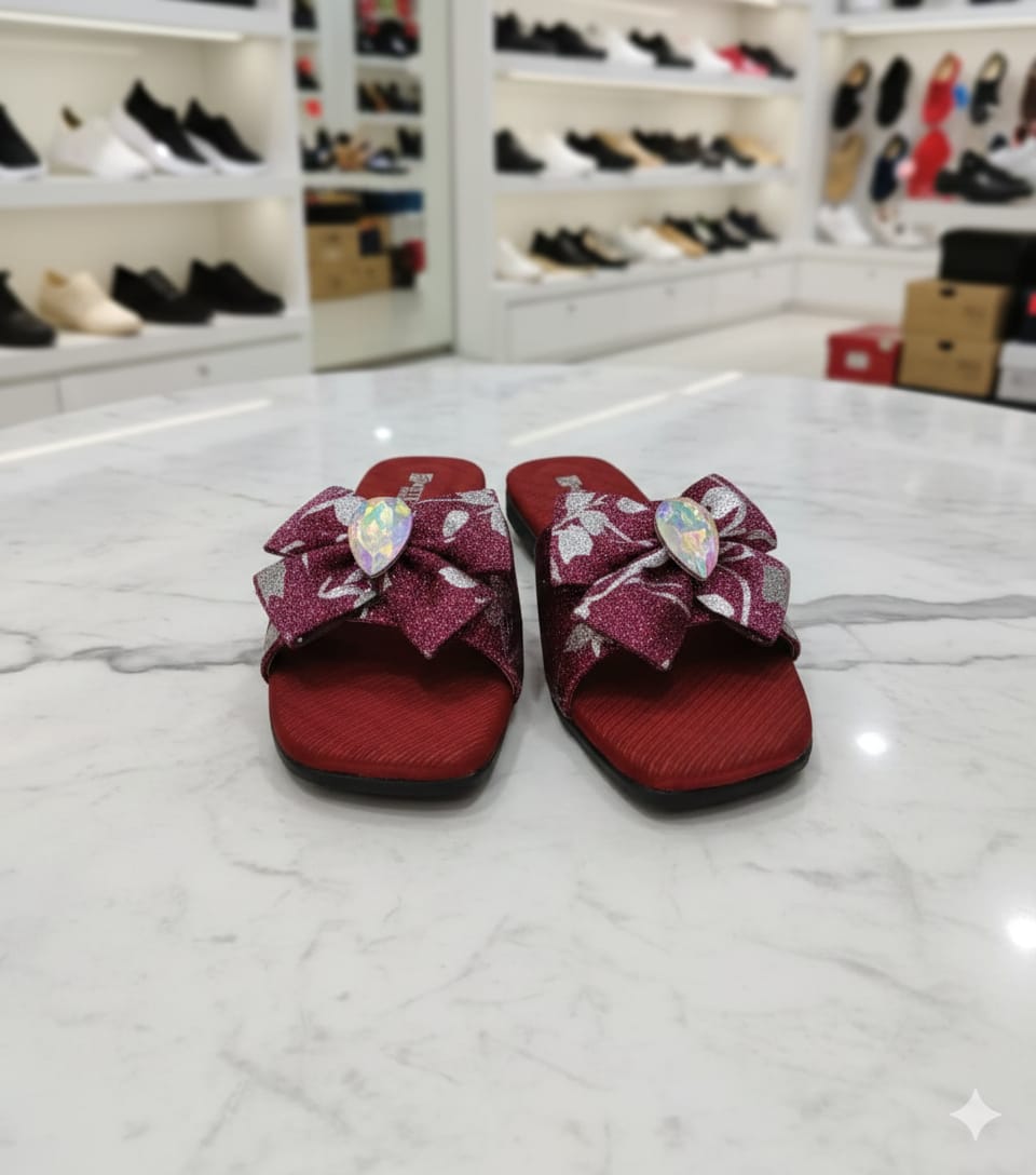Elegant Bow Slide Sandals with Crystal Detail