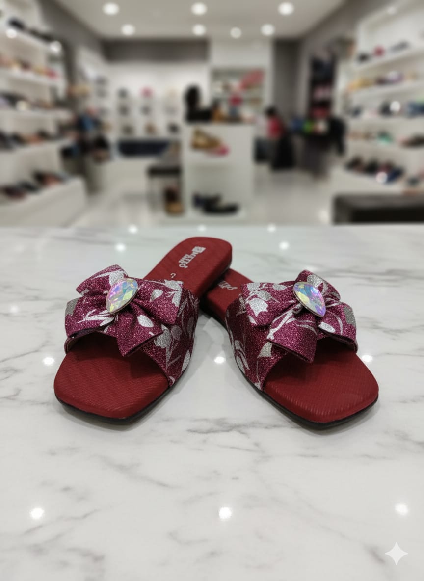 Elegant Bow Slide Sandals with Crystal Detail