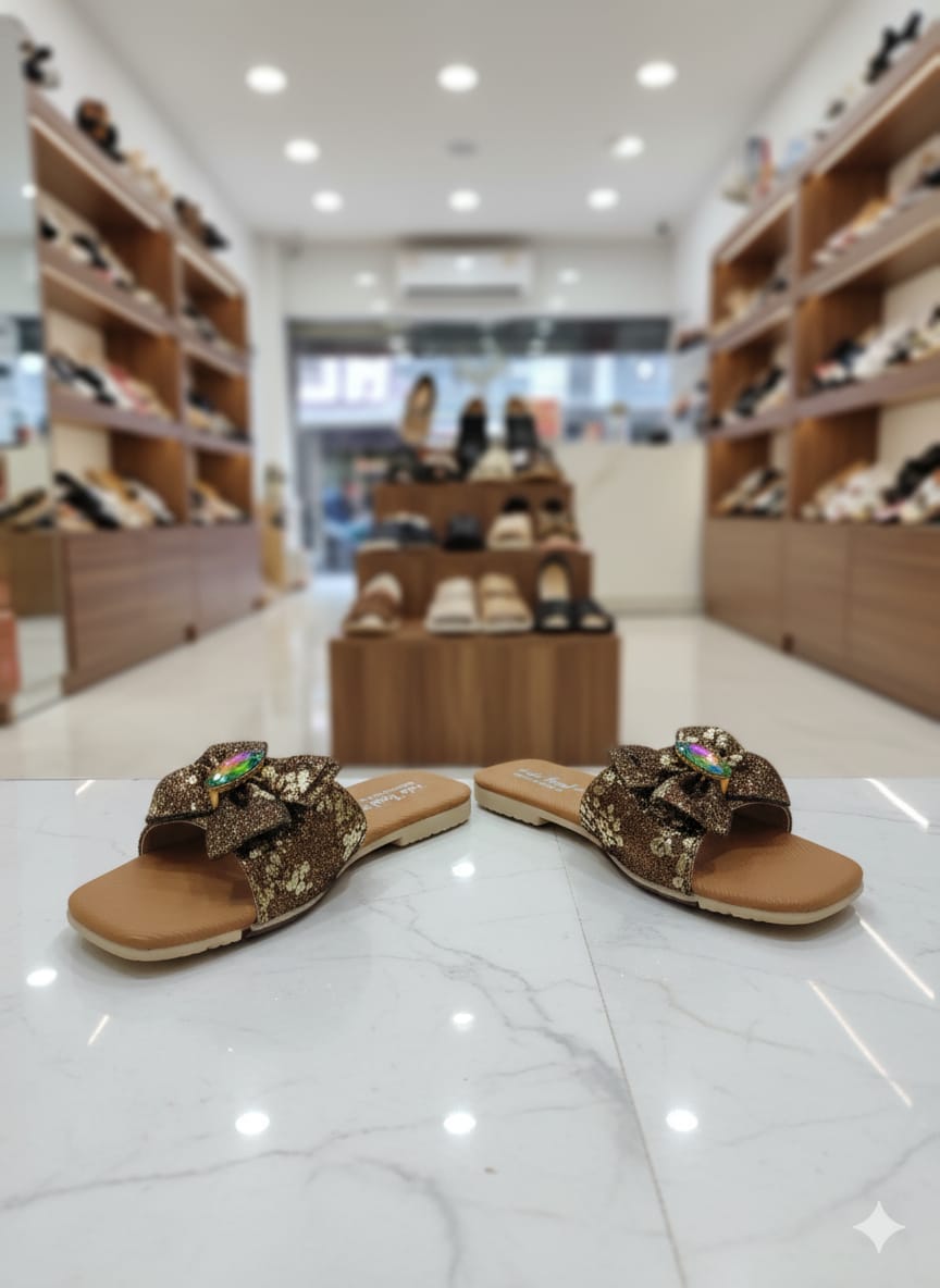 Elegant Bow Slide Sandals with Crystal Detail