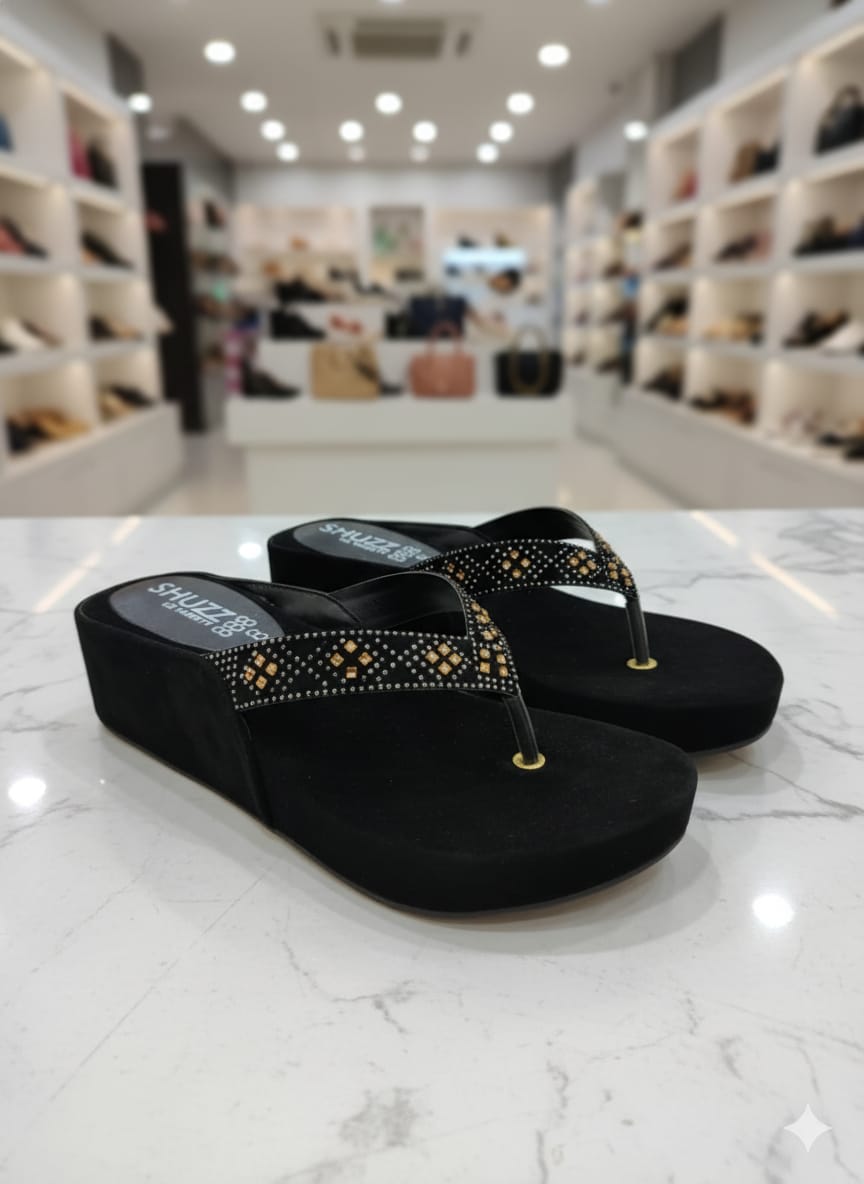 Elegant Black & Maroon Wedge Flip Flop Sandals for Women