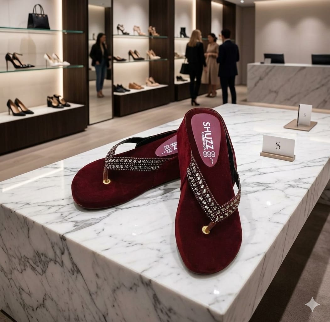 Elegant Black & Maroon Wedge Flip Flop Sandals for Women