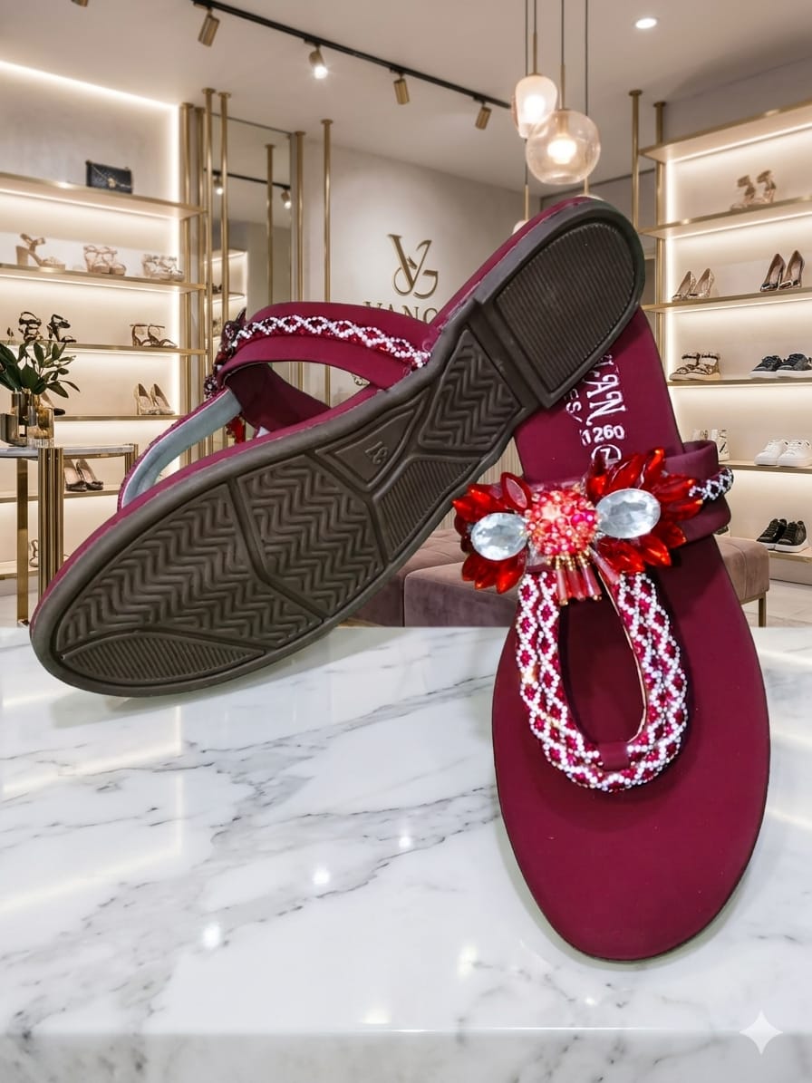 Luxury Embellished Toe-Ring Flats with Crystal Design
