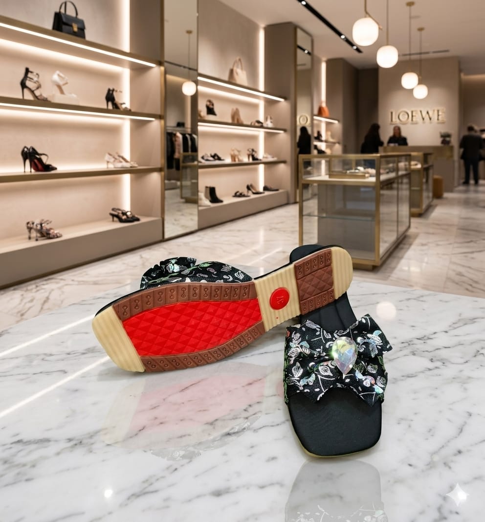 Elegant Bow Slide Sandals with Crystal Detail