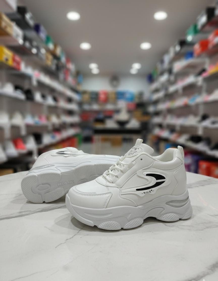 Women`s-White-Chunky-Sneakers-With-ed-SoleCushion