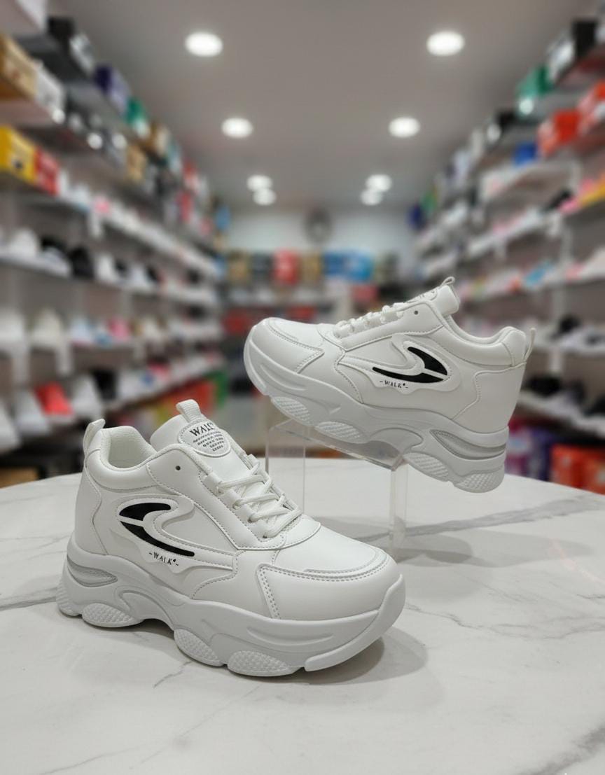Women`s-White-Chunky-Sneakers-With-ed-SoleCushion