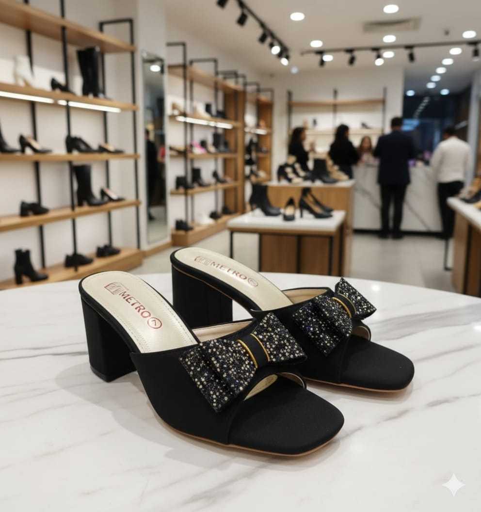 Chic Bow Embellished Block Heel Slip-On Shoes