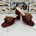 Chic Bow Embellished Block Heel Slip-On Shoes