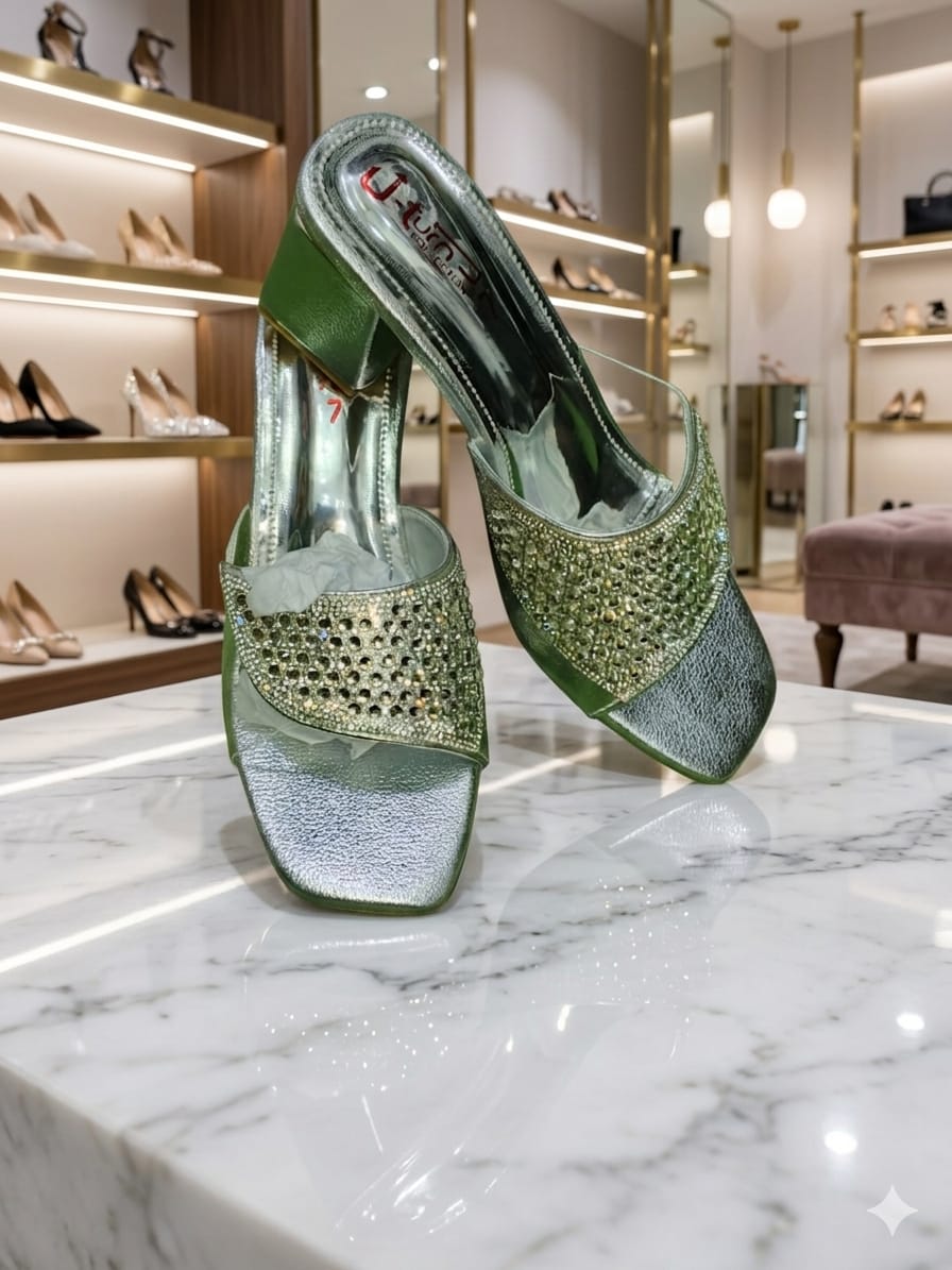 Luxury Silver Rhinestone Block Heel Slides for Women
