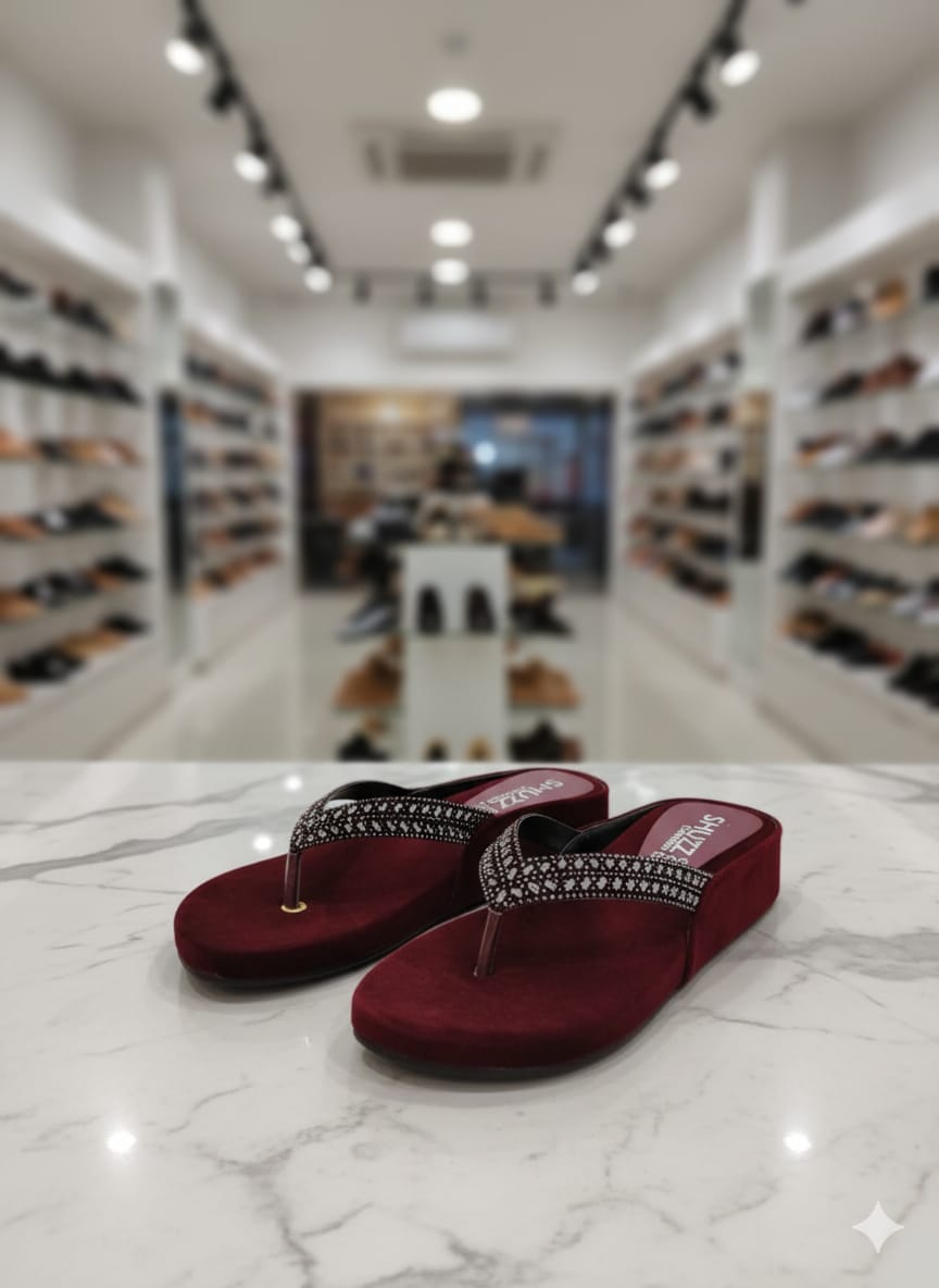 Elegant Black & Maroon Wedge Flip Flop Sandals for Women