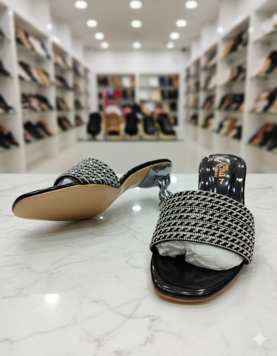 Stylish Textured Strap Heeled Slip-On Shoes
