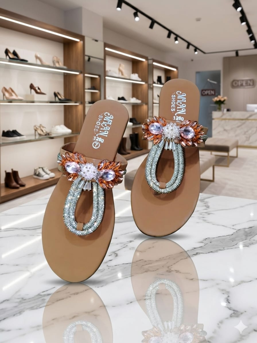 Luxury Embellished Toe-Ring Flats with Crystal Design