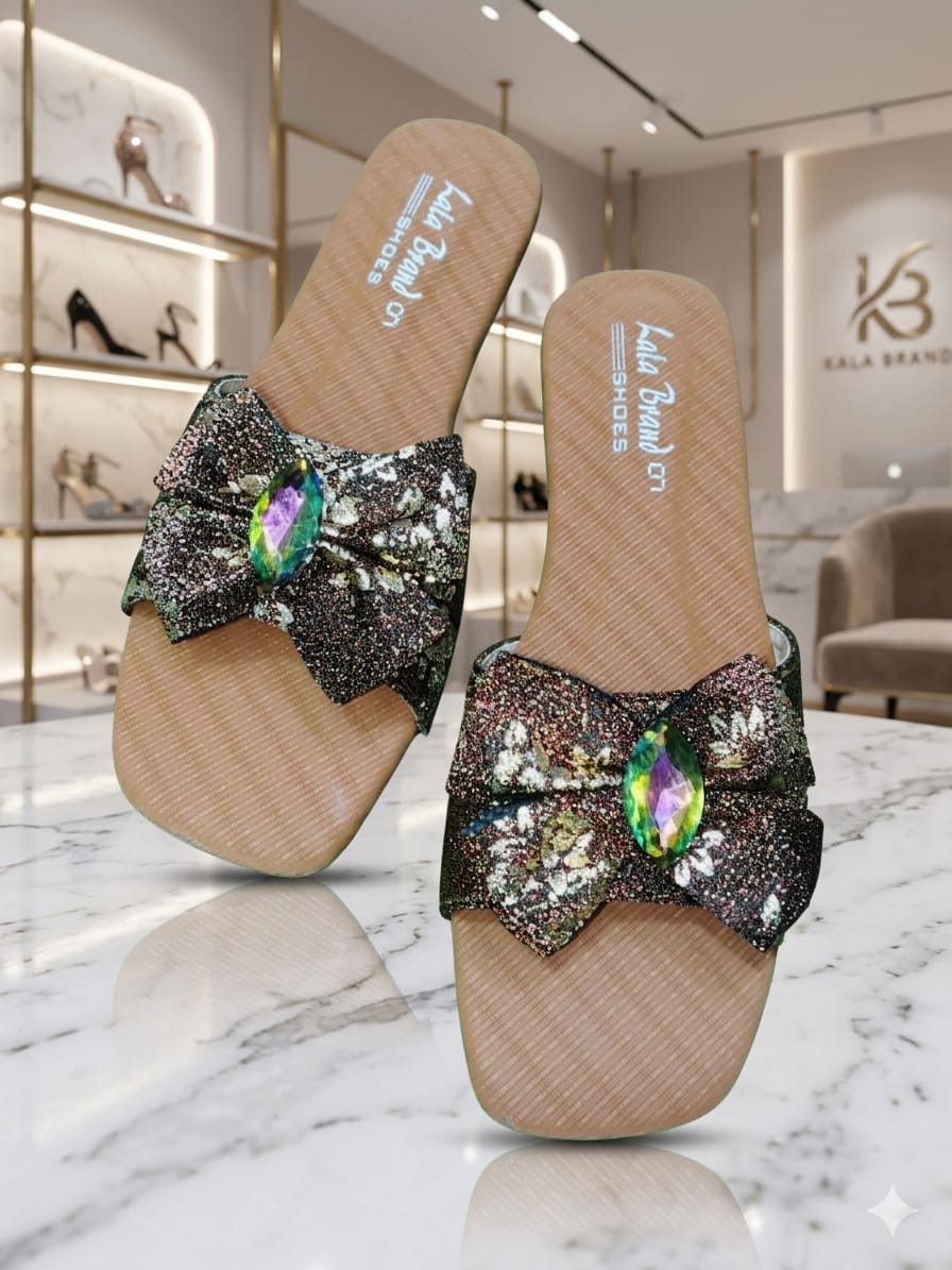 Elegant Bow Slide Sandals with Crystal Detail